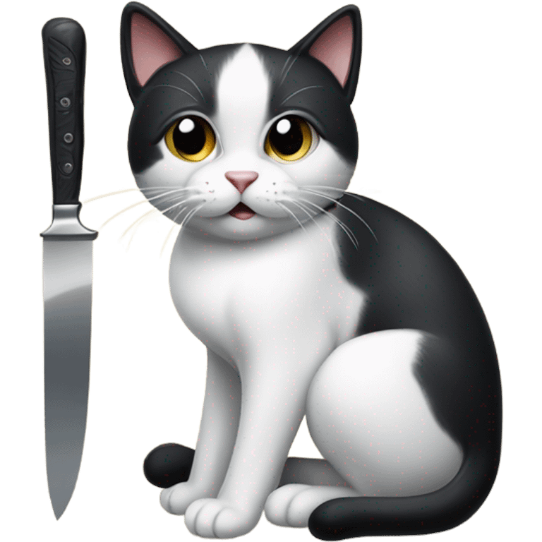 black and white cat with knife emoji