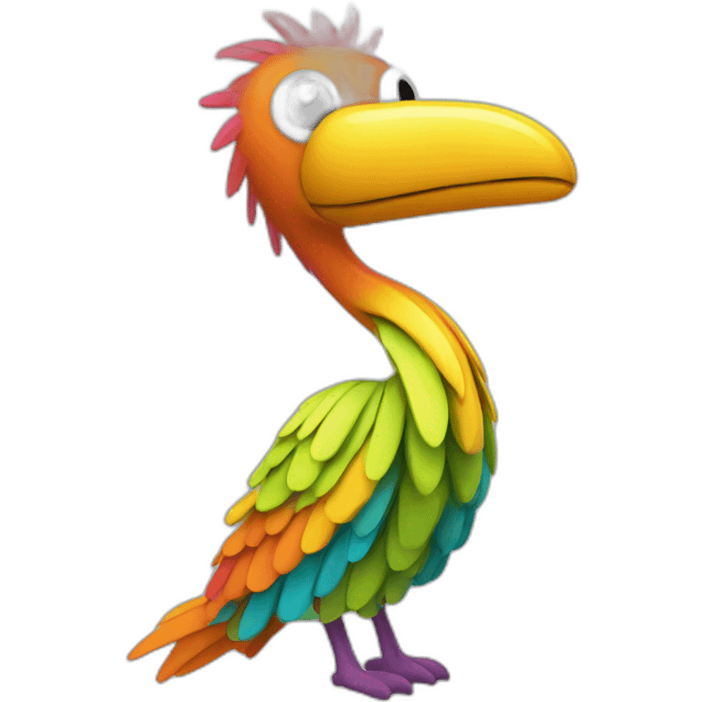 A creature resembling a bird with a long, colorfull, and flexible neck made of a material that looks like corrugated tubing emoji