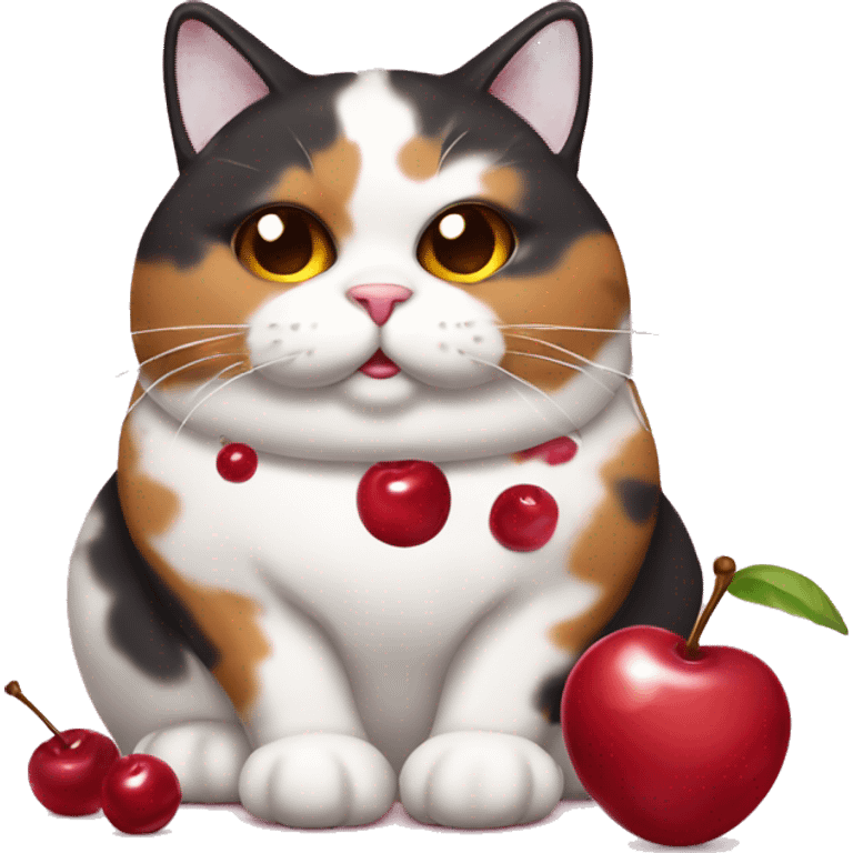 Fat calico cat with cherry sundae emoji