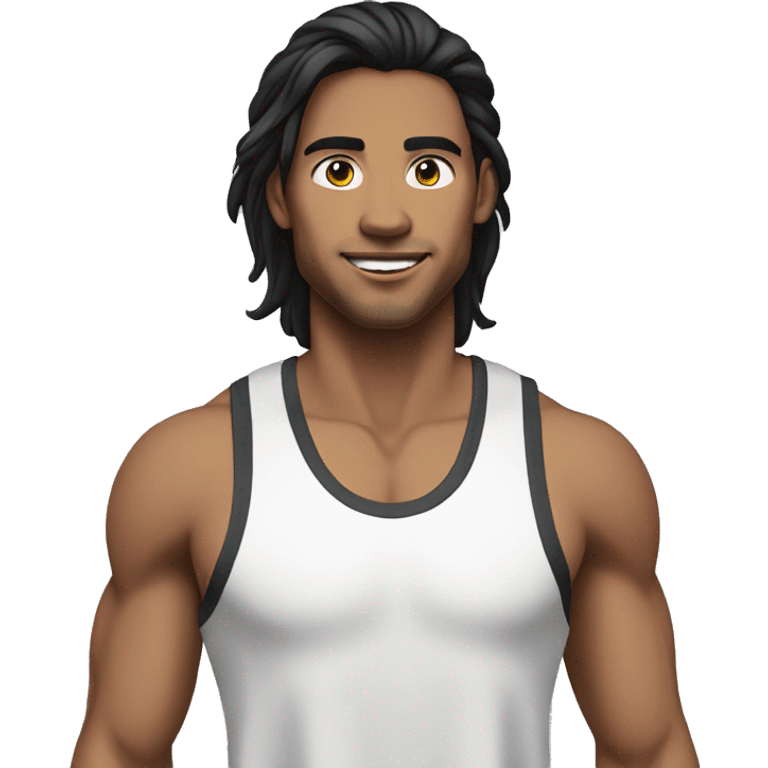 26 year old man with black long hair, wearing EarPods, in running clothes emoji