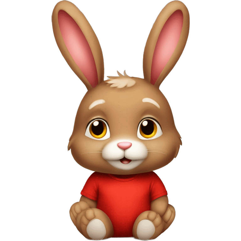 Cute Fluffy brown bunny rabbit teddy wearing red tshirt sitting  emoji