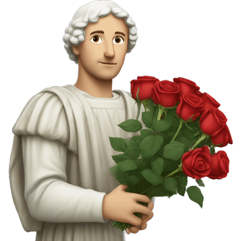 Petrarch holds a bouquet of red roses in his hand emoji