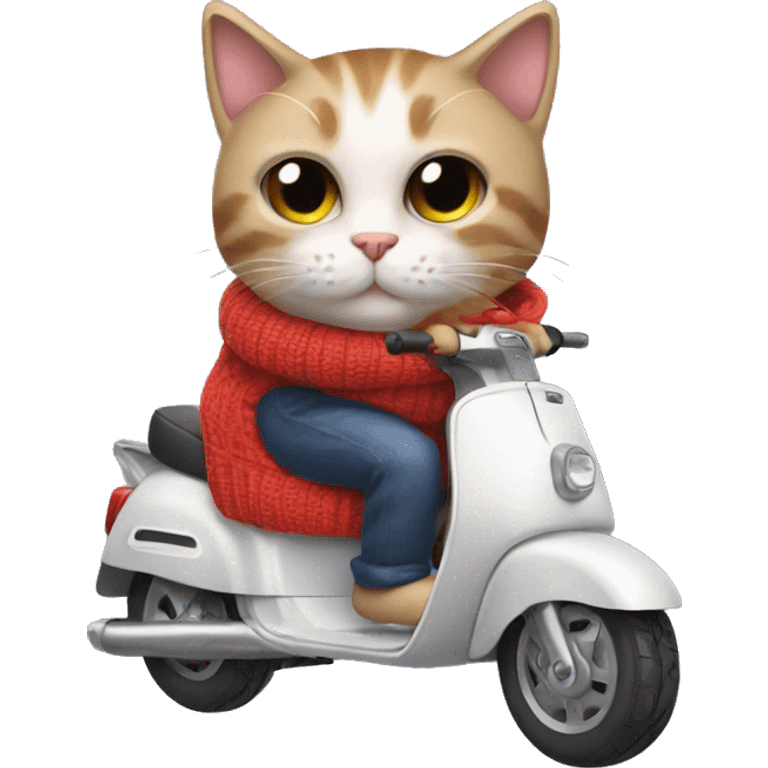 Cat wearing a sweater on a scooter emoji