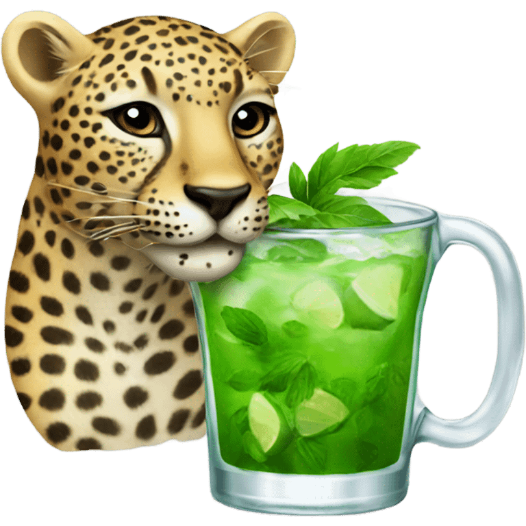 Leopard drinking mojito  emoji