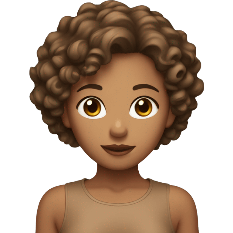 Carmel skin girl with short curly hair with brown eyes emoji