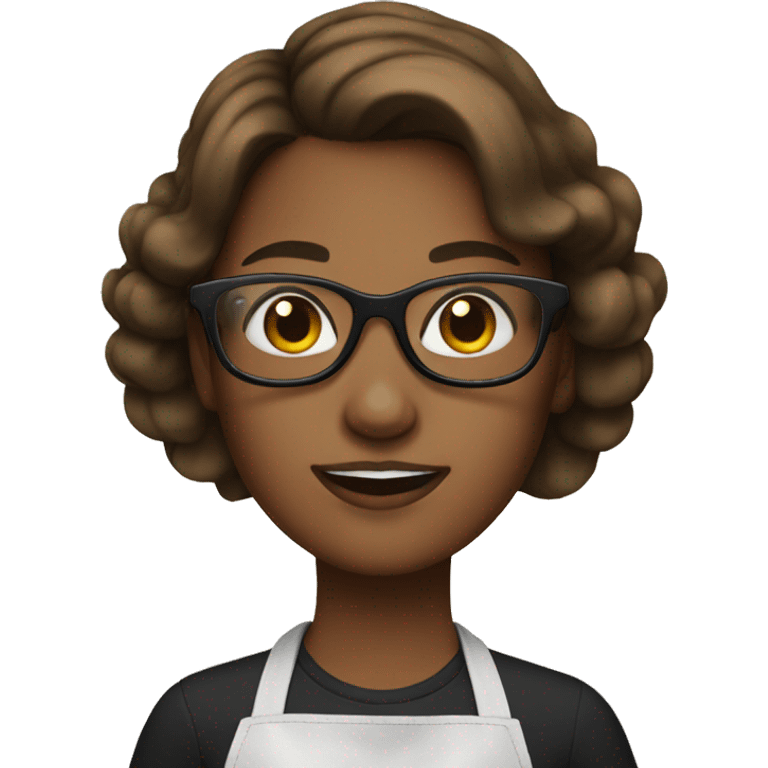 Girl with brown hair and black glasses baking emoji