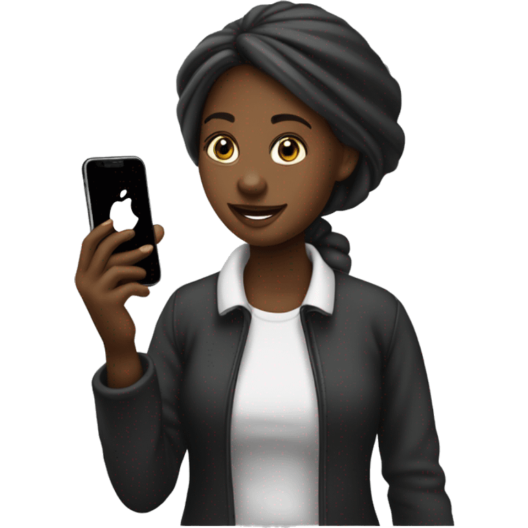 Fille métisse noir qui passe un appel avec un iPhone emoji