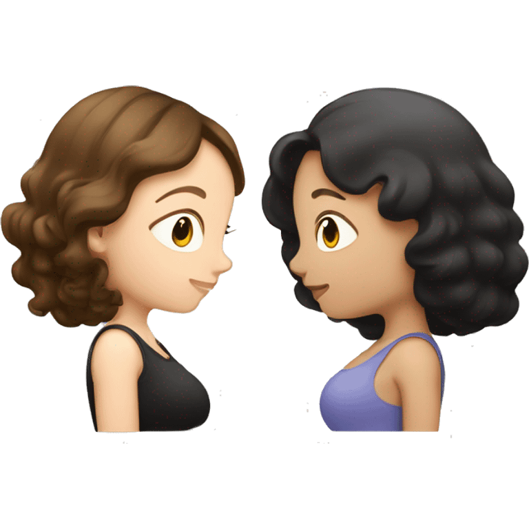 A pregnant white brown haired girl and a pregnant white black haired girl  emoji