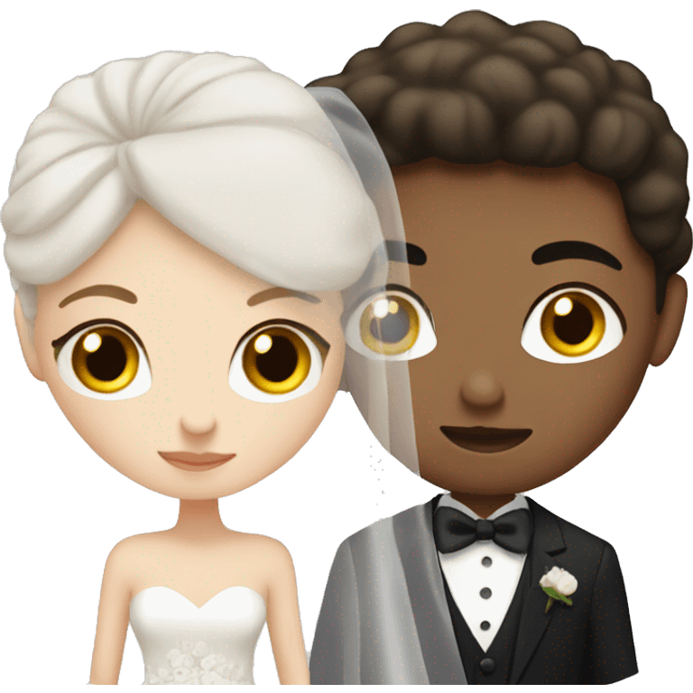 brown hair white girl wedding dress and black haired white girl in wedding dress kissing emoji