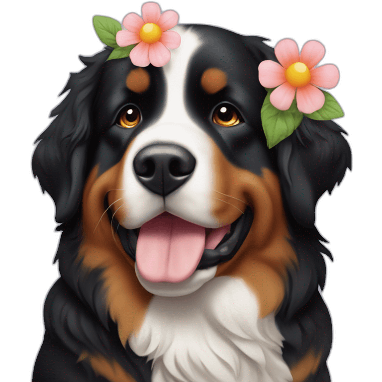 Bernese mountain dog esemlling a flower emoji