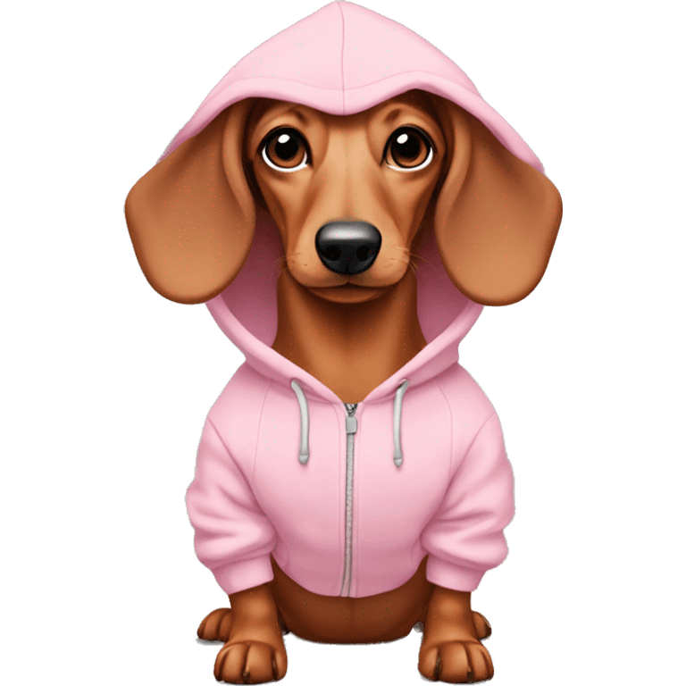 Dachshund wearing a light pink hoodie  emoji