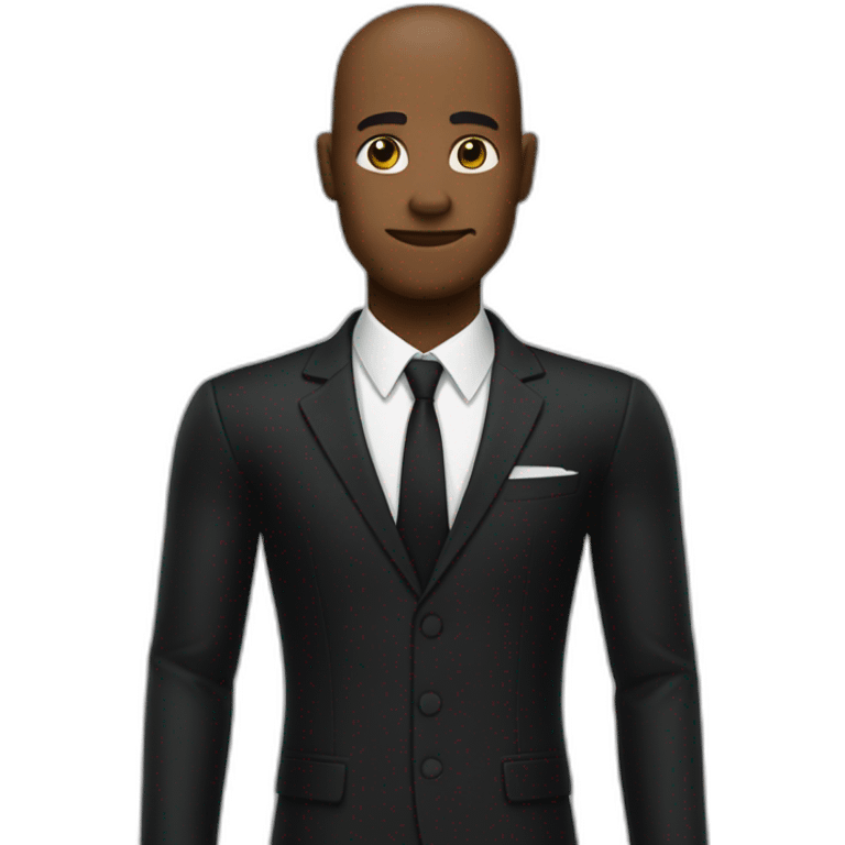 Person in black suit with right arm at 45° and other arm glued to the side of the body emoji