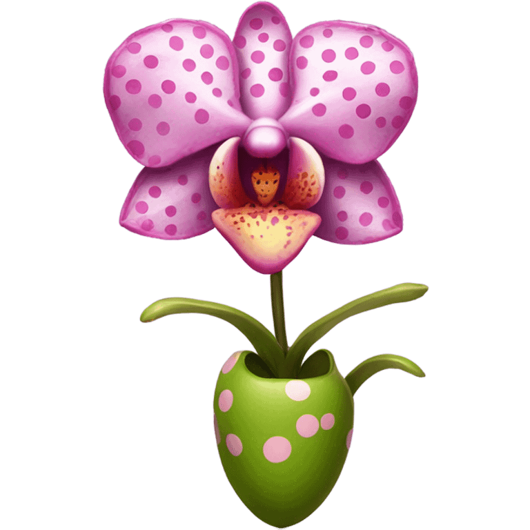 Sparking pink heart orchid flower with polka dots emoji