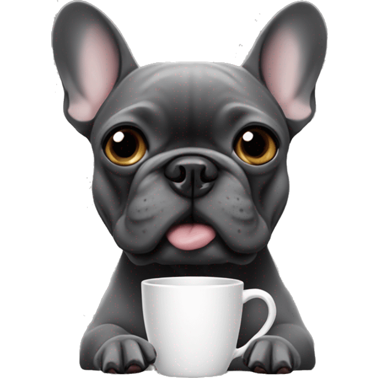 French bulldog dark grey drinking coffee emoji