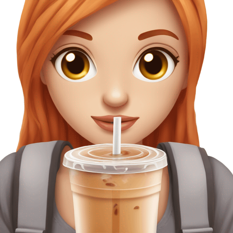 Beautiful fair skin long orange red hair girl brown eyes fair skin girly beautiful drinking straw iced ice coffee clean white beautiful emoji