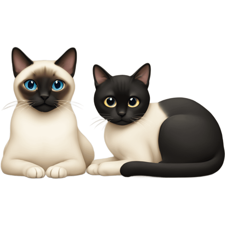 A thin Siamese cat and a chubby black cat sitting together emoji