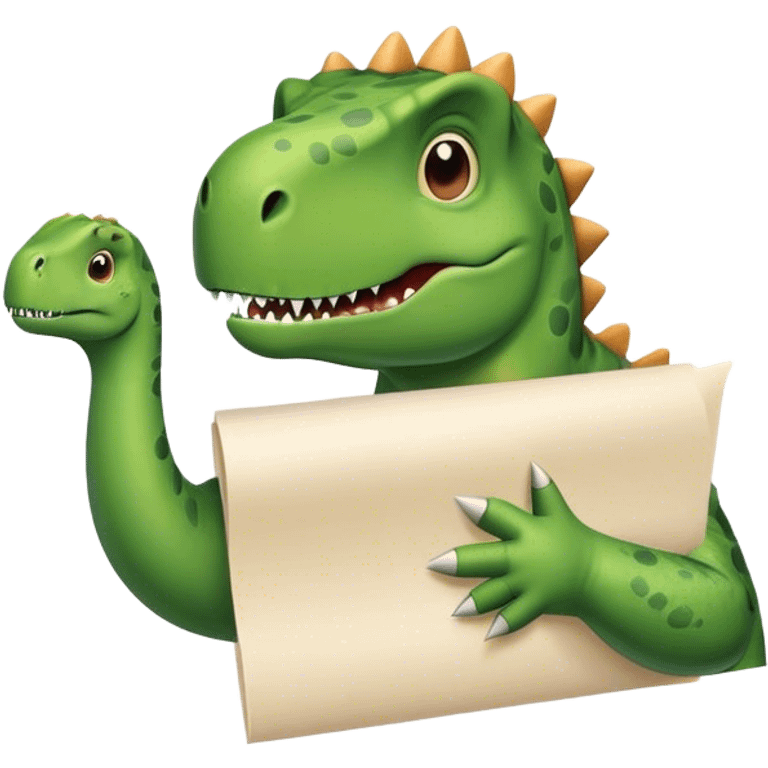 dinosaur hand holding papers emoji