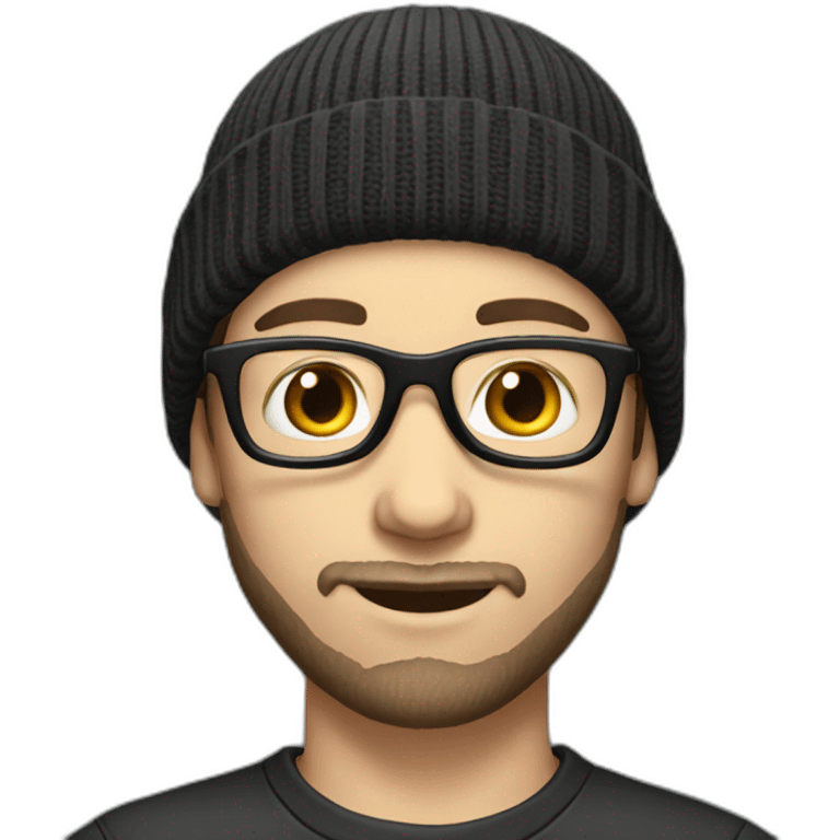 young dark-haired white man with a beanie, glasses and beard emoji