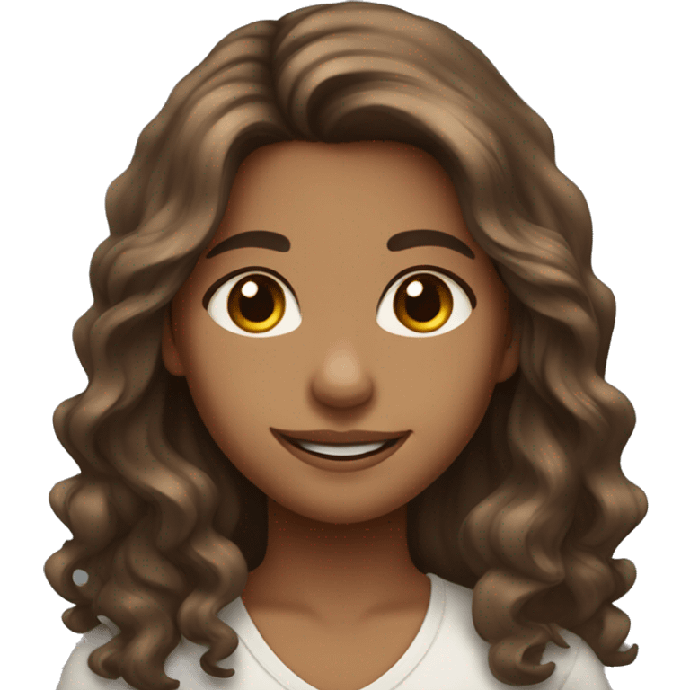 Girl with brown long wavy hair medium skin tone brown eyes smiling emoji