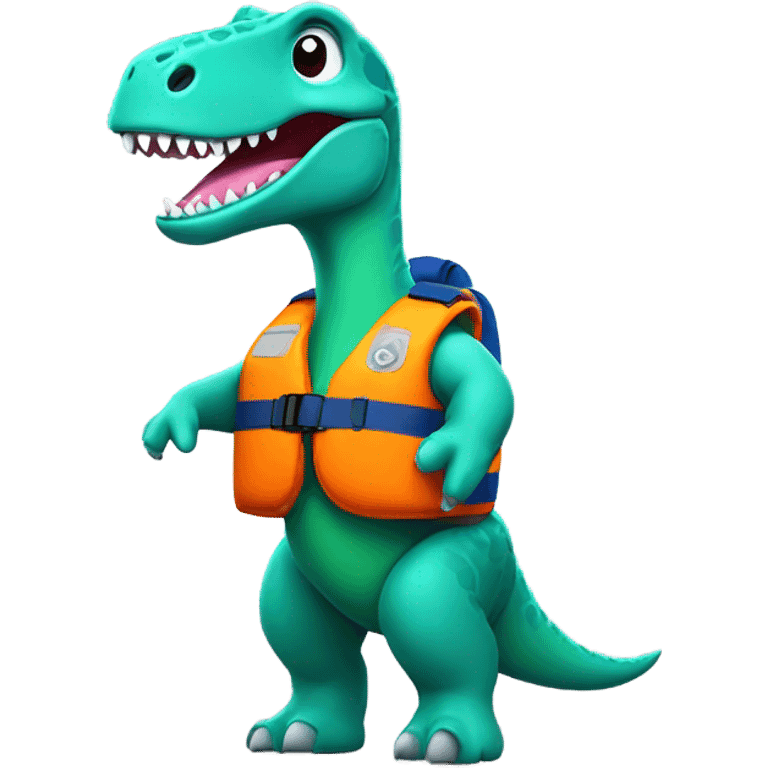 A dinosaur wearing a life vest  emoji