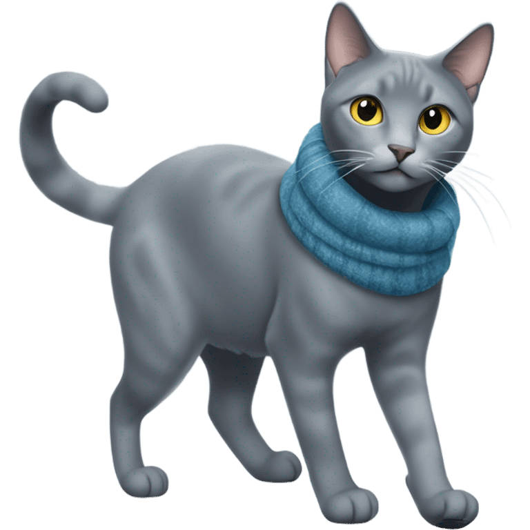 A Russian blue cat walking with snow shoes on snow emoji