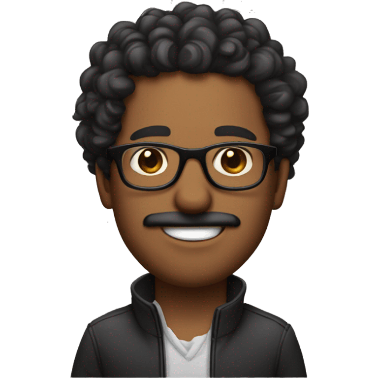 A brown skin man with curly black hair and long mustache with glassess emoji