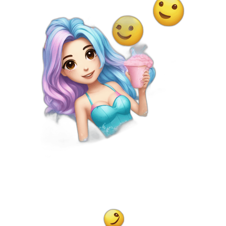 Hot belle delphine with unicorn rainbow swim suit in a bathtub emoji