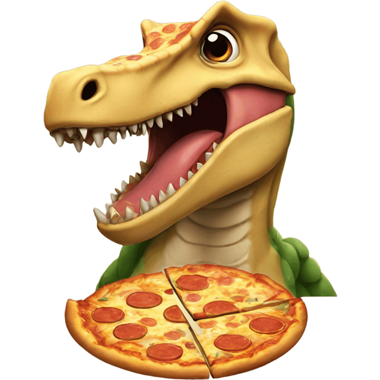 Dinosaur eating pizza emoji