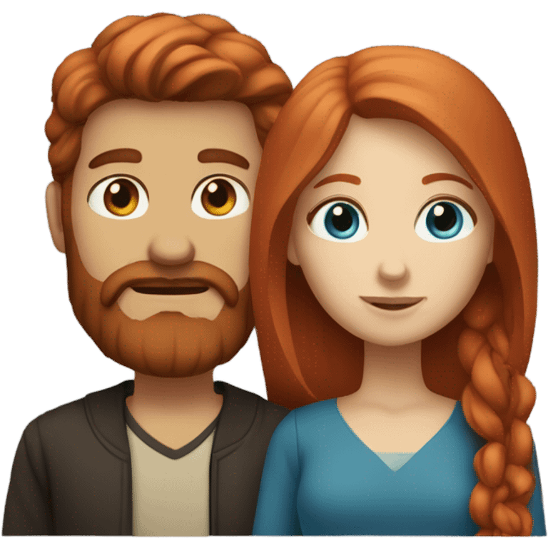 Redhead blue eyed girl and bearded mexican male couple emoji