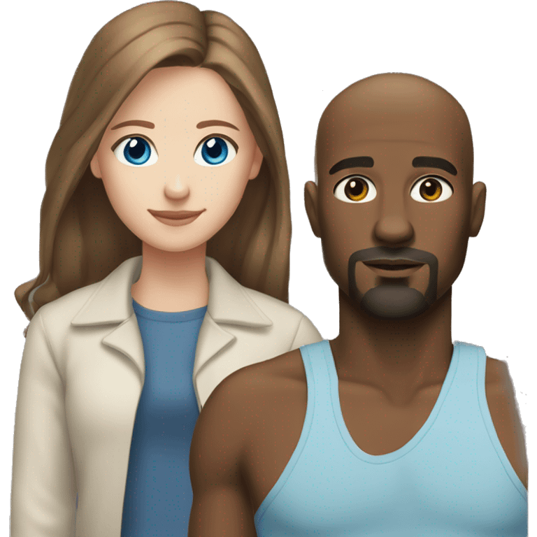 teenage girl long brown hair blue eyes with bald black man with brown eyes and a goatee emoji