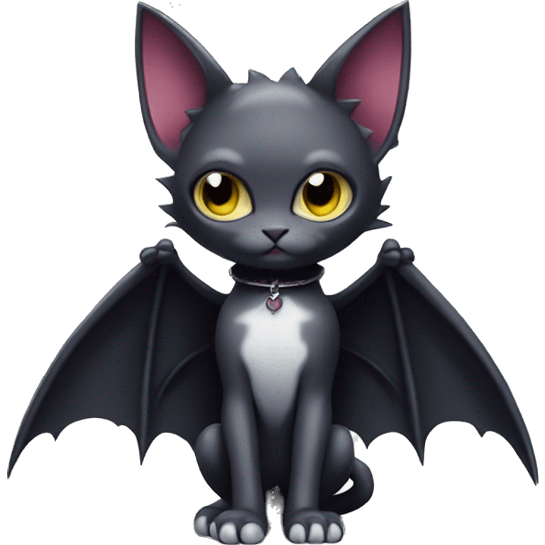 Cute edgy cool kawaii vampiric dark cat-vernid-Fakémon-Digimon with bat-wings as ears full body emoji