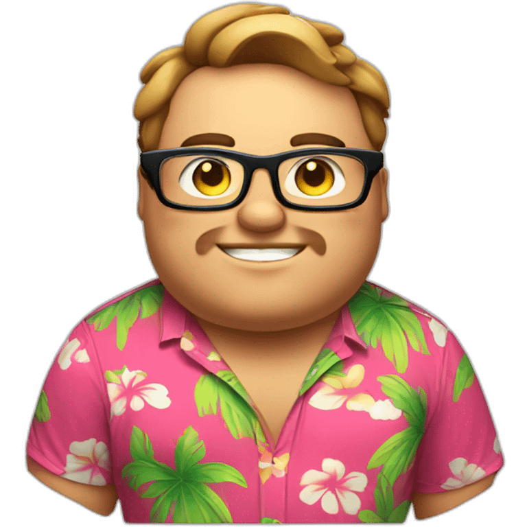 fat guy wearing a hawaii shirt with rectangular glasses playing video games emoji