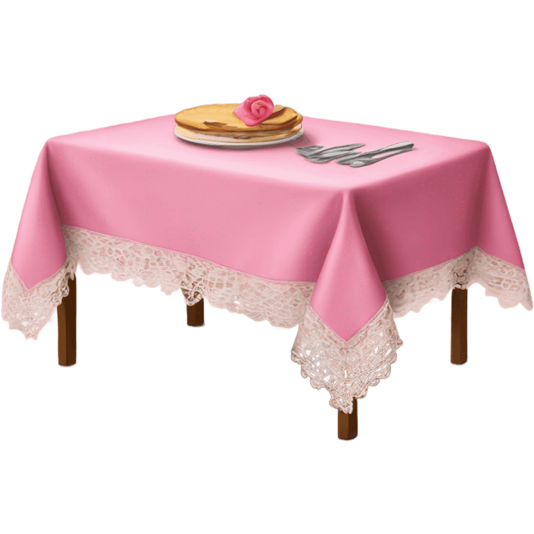 Table with pink table cloth with lace  emoji