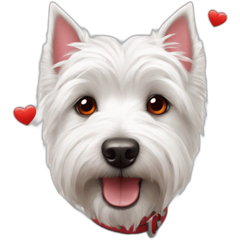 Perro westie con corazones rojos en los ojos emoji