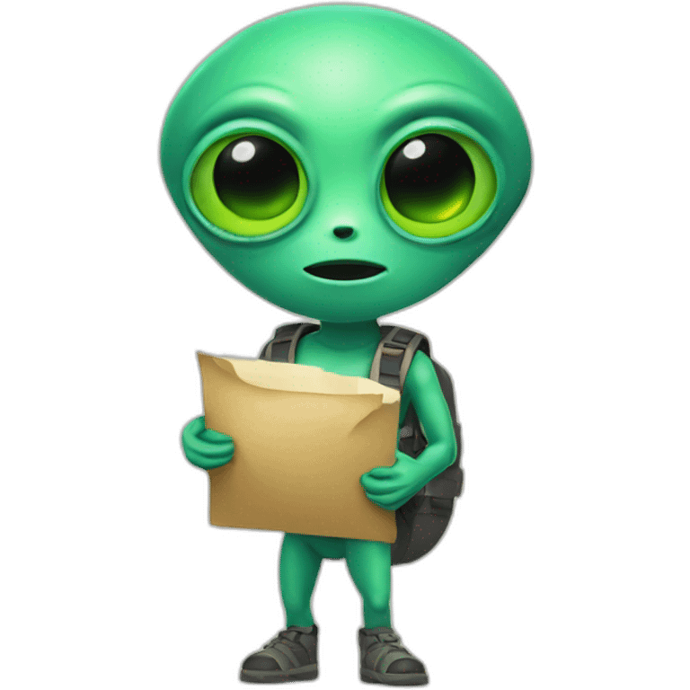 alien wearing a fanny pack and holding a map emoji