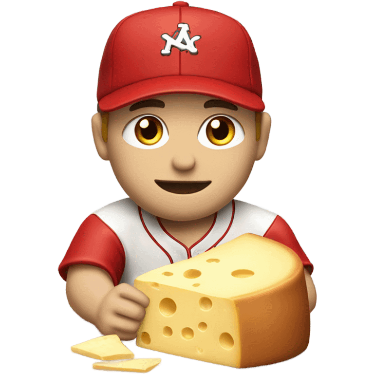 Caucasian Baseball player with red hat and red jersey eating cheese emoji