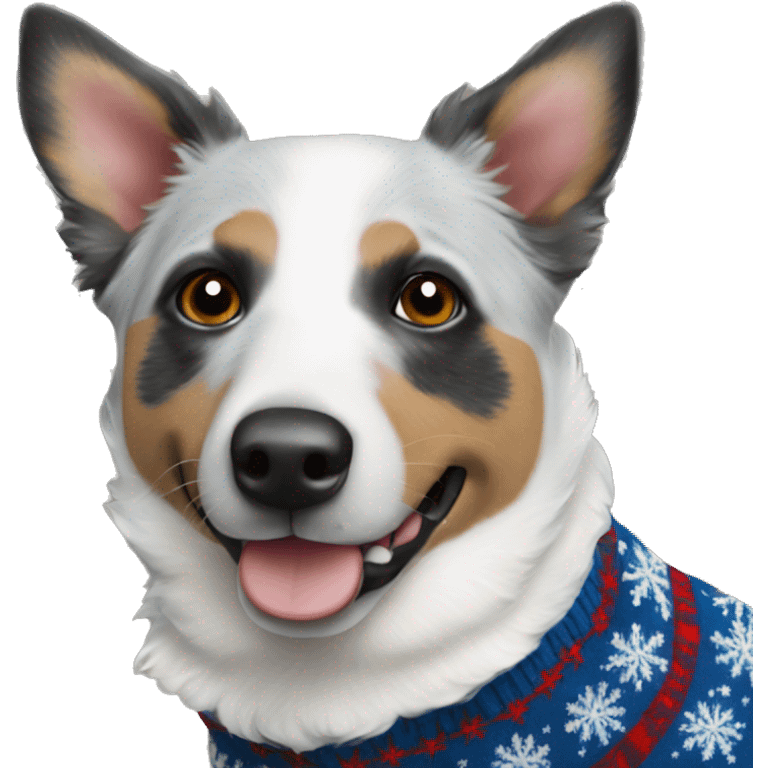 White blue heeler in Christmas sweater emoji