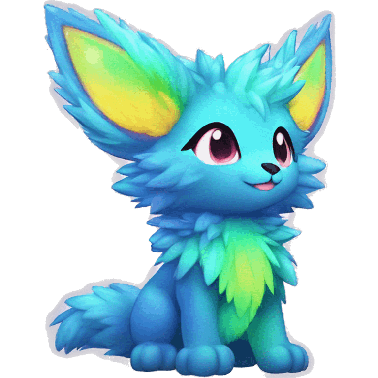 Anthro Fluffy Cool Cute Magical Celestial Elemental Shiny Colorful Neon Vibrant Colors Sparkle Kemono-style Chibi Fantasy-Animal-Fakémon-Pokémon-Hybrid Fur-Sona Aesthetic Full Body emoji