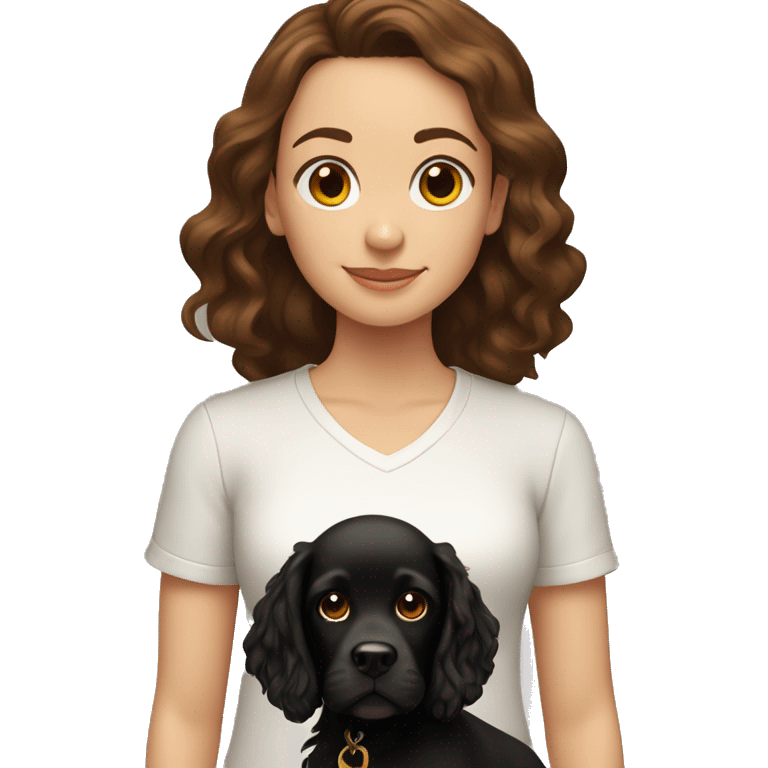 brown-haired girl with a black cocker spaniel emoji