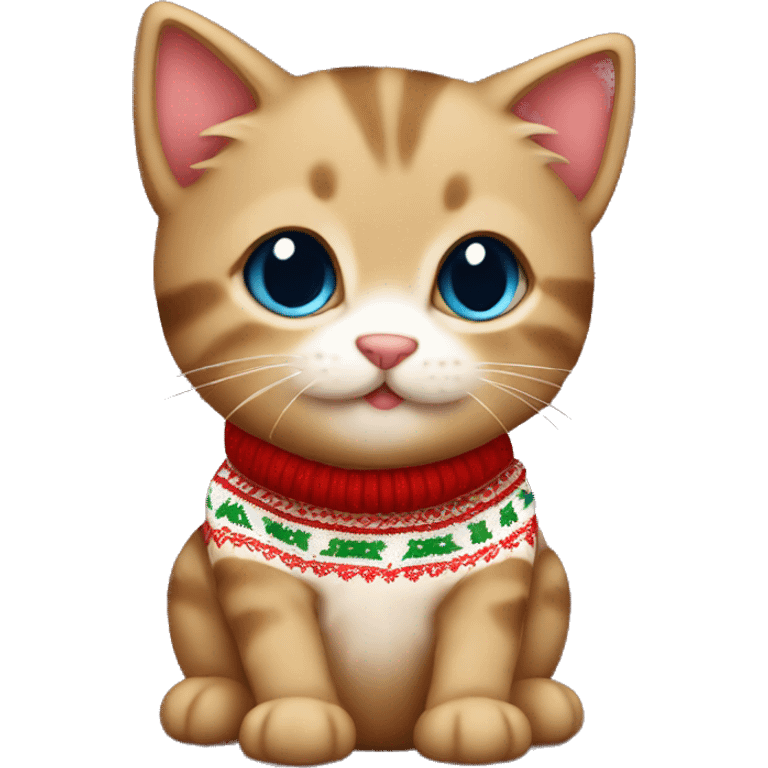 little kitten sitting with christmas sweater emoji