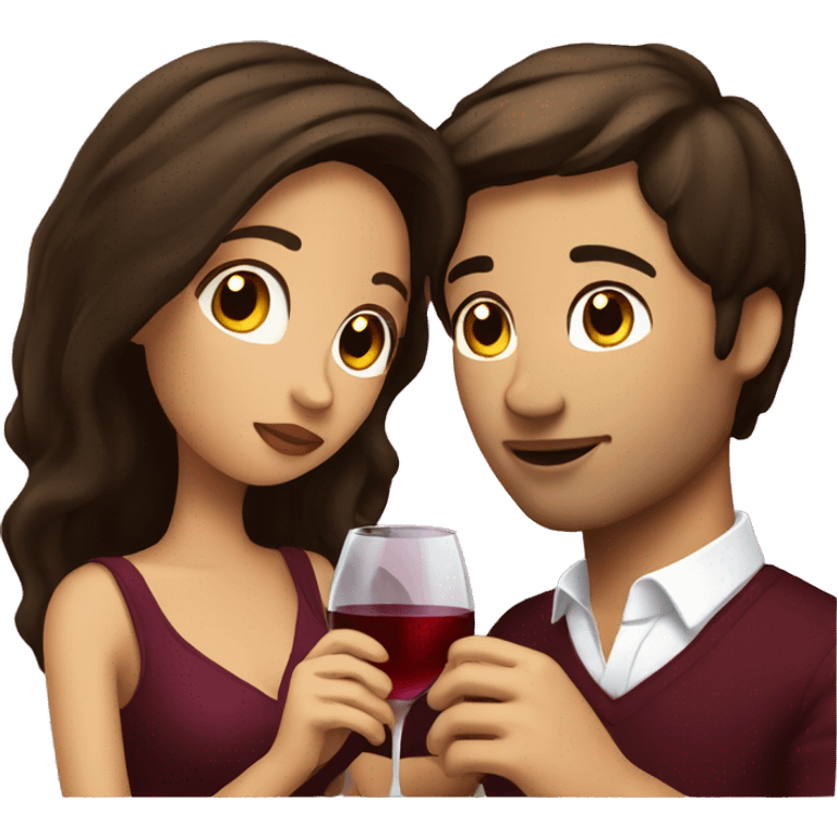 Brunette romantic couple and drinking wine emoji