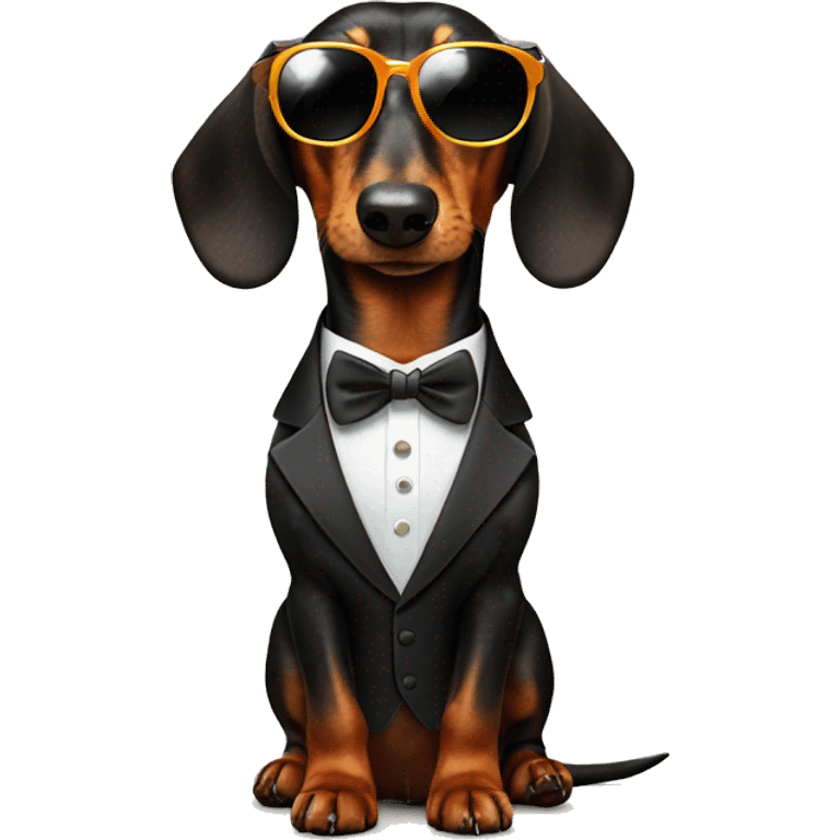 Daschund with sunglasses in a tuxedo with a martini emoji