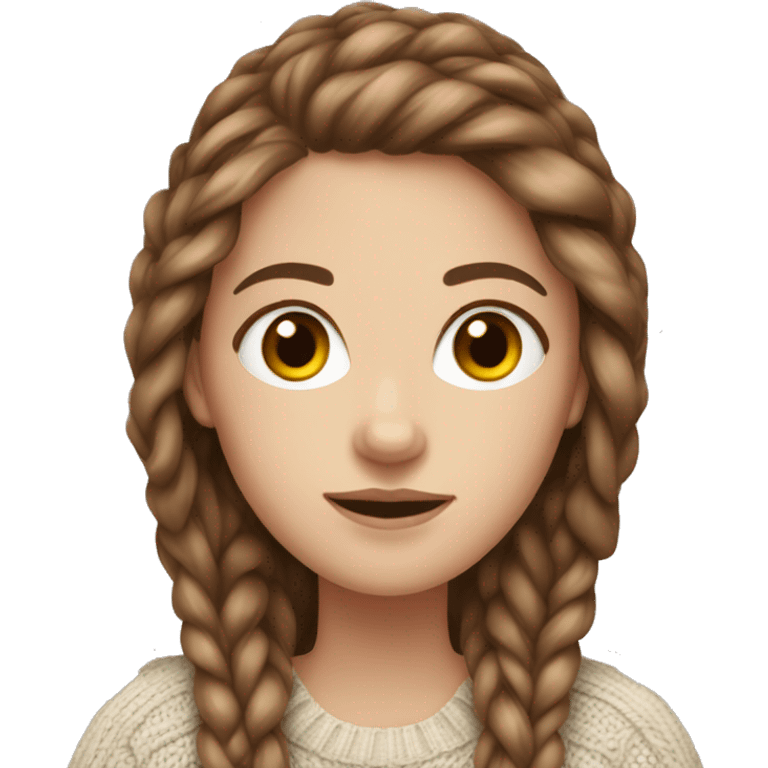 White girl with long brown hair wearing a cable-knit sweater emoji