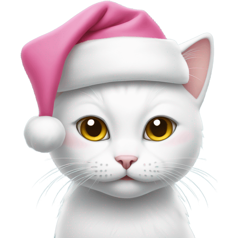 white cat with pink santa hat emoji