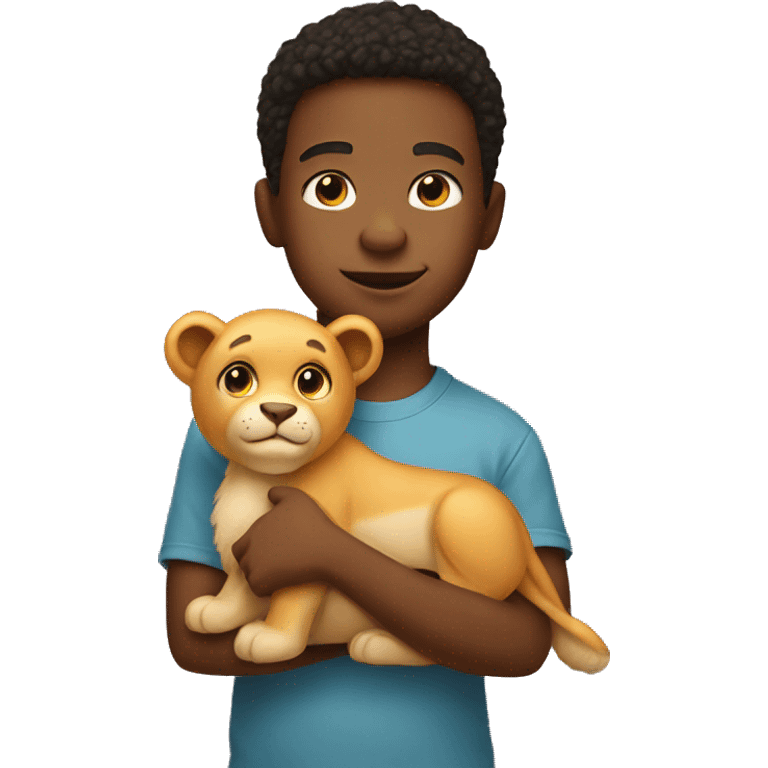 little boy holding stuffed lion emoji