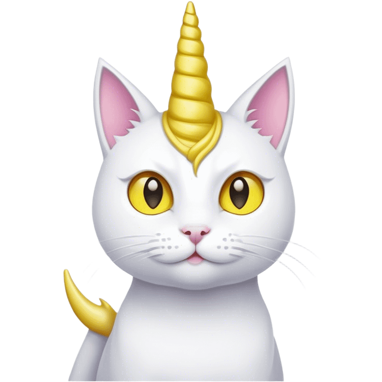 a cat with a yellow unicorn horn and the cat is white emoji