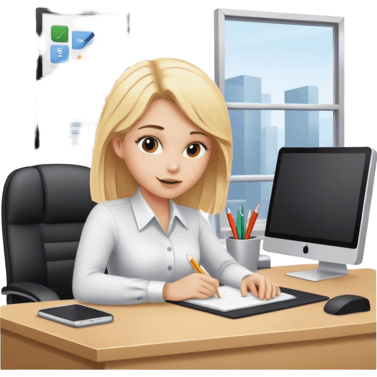 Blonde girl working at her desk in office emoji