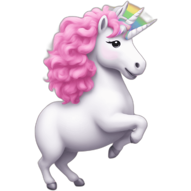 pink fluffy unicorn dancing on a rainbow emoji