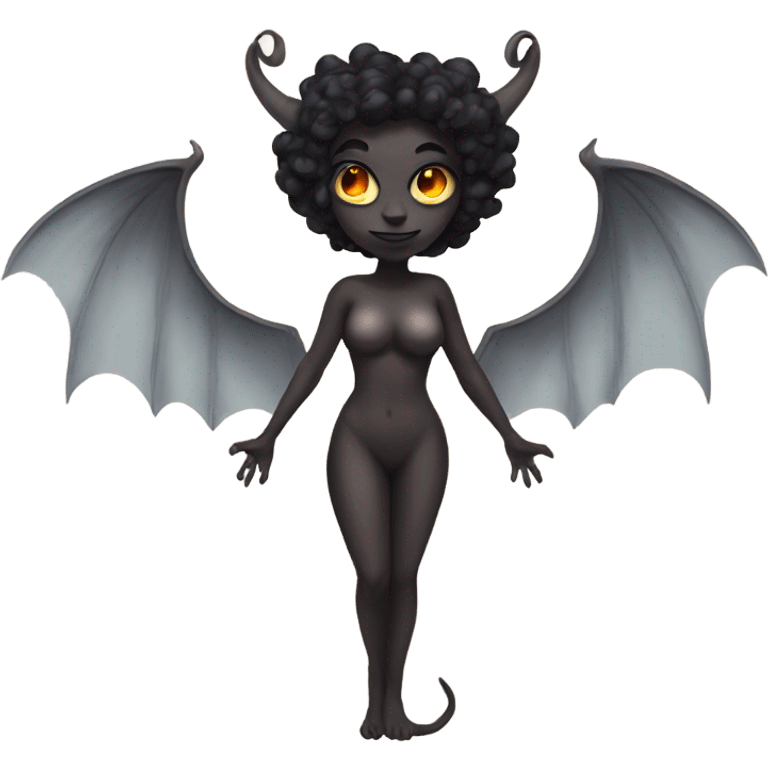 Make a full body demon woman with wings and a tail emoji