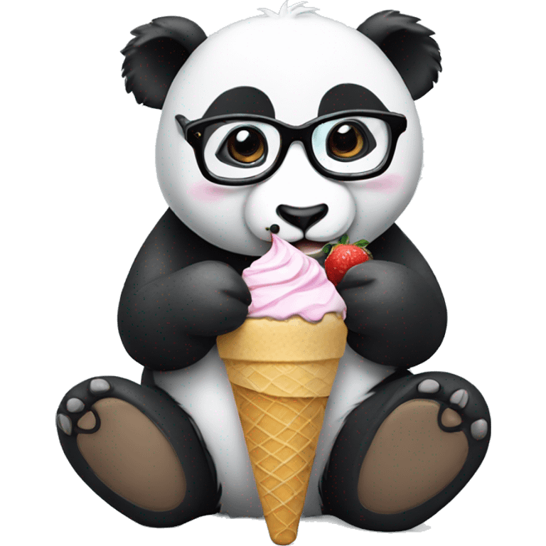 Panda with specs eating ice cream emoji